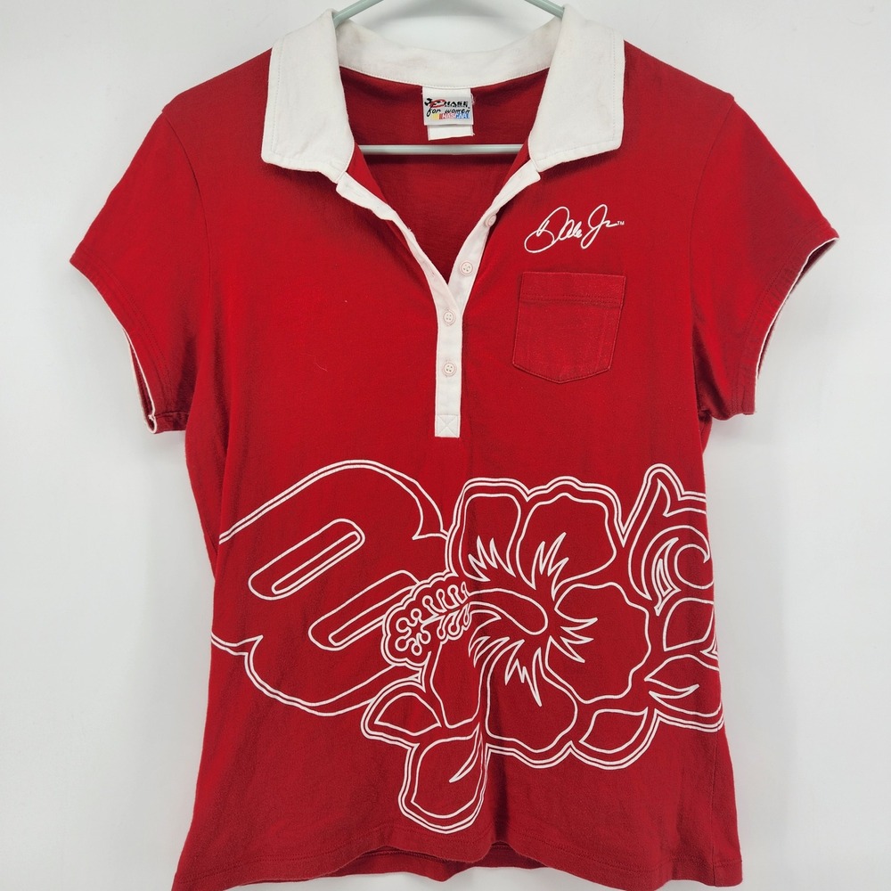 Dale Earnhardt Jr NASCAR Red Hibiscus Polo Shirt Womens Medium Chase Authentics
